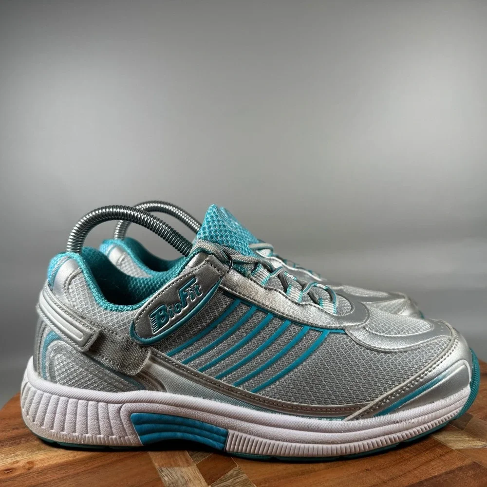 Orthofeet BioFit 975 Women Silver Teal Orthopedic Walking Shoes Size 8.5 B